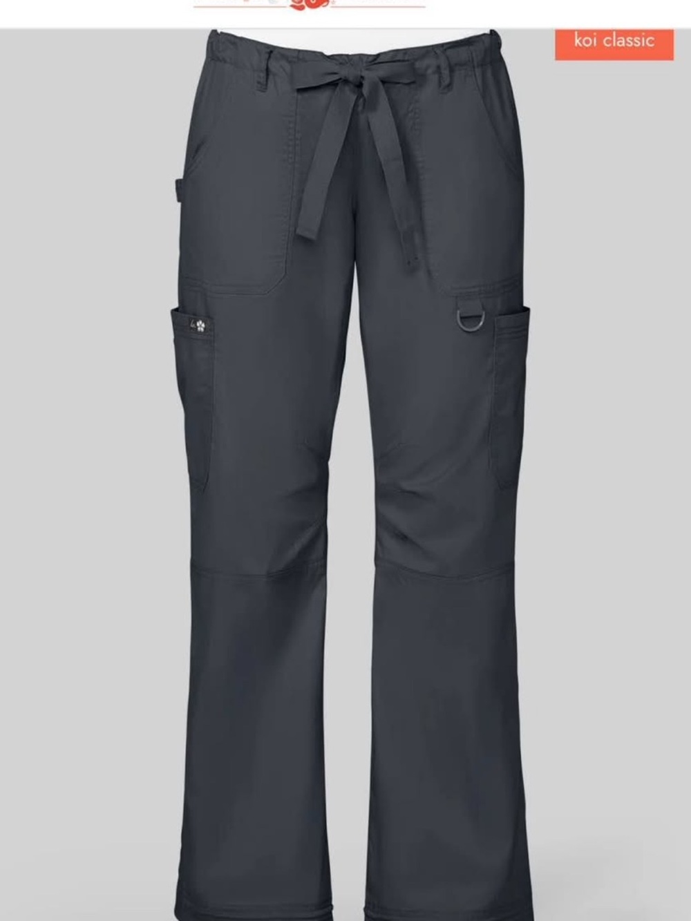 koi charcoal gray women's cargo scrub pants with floral waistband